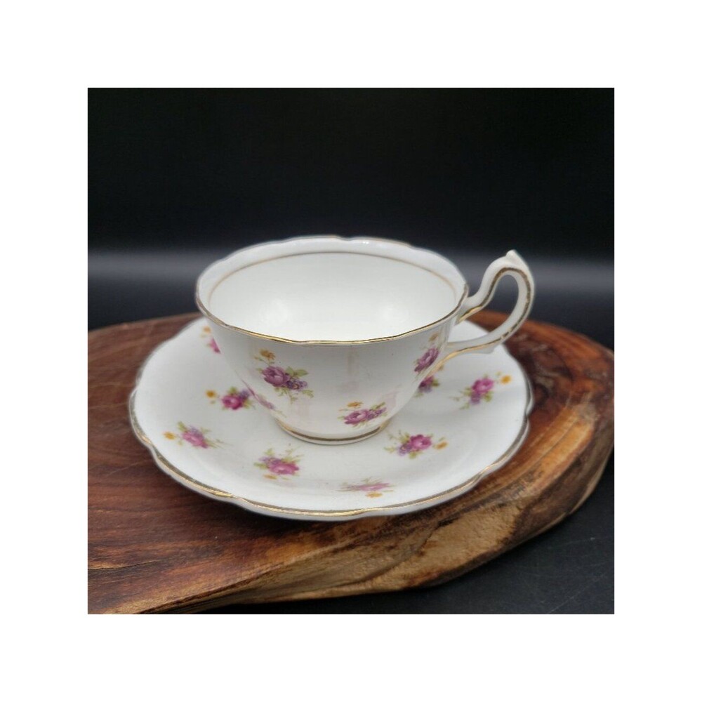 Royal Stuart England Cup Saucer Pink Floral Sprig Bone China